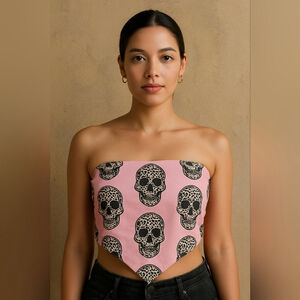 Pink Leopard Skull Print Strapless Bandana Top Size: 14/16